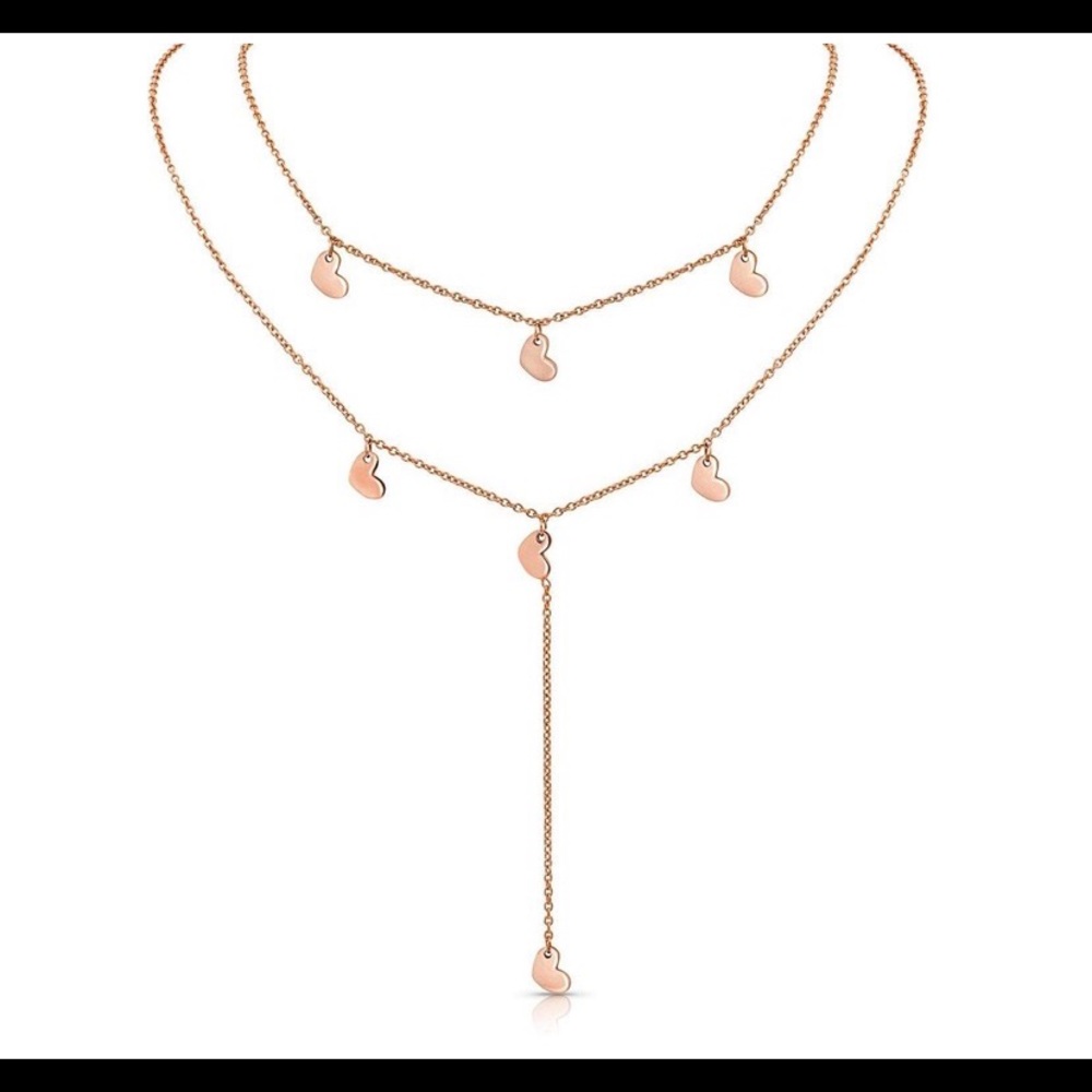 MOON MAGIC Jewelry Rose Gold Hearts Double Stranded Necklace